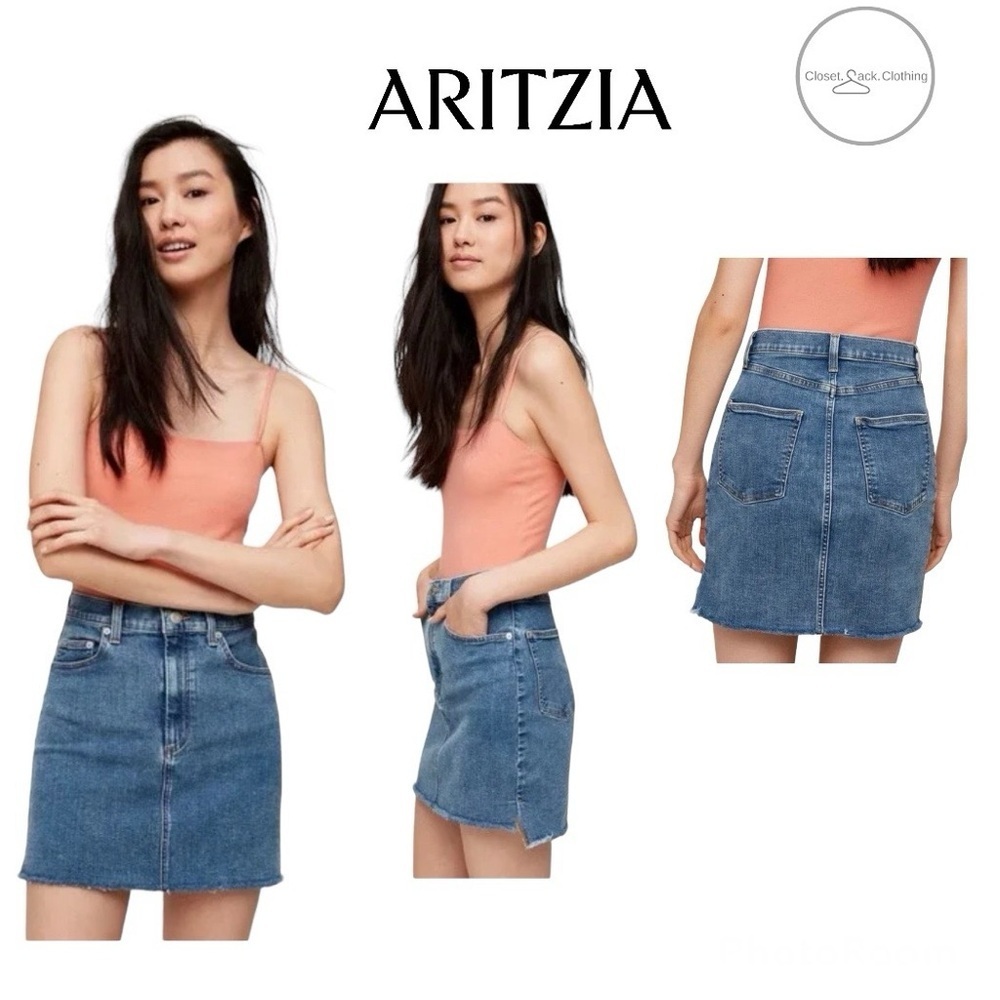 Aritzia Wilfred Free Cutoff Denim Skirt Step Hem Mini Jean Skirt, Size 2